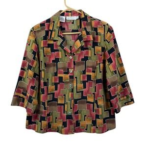 Kathy Che Geometric Print Lightweight Blouse Top Womens 16